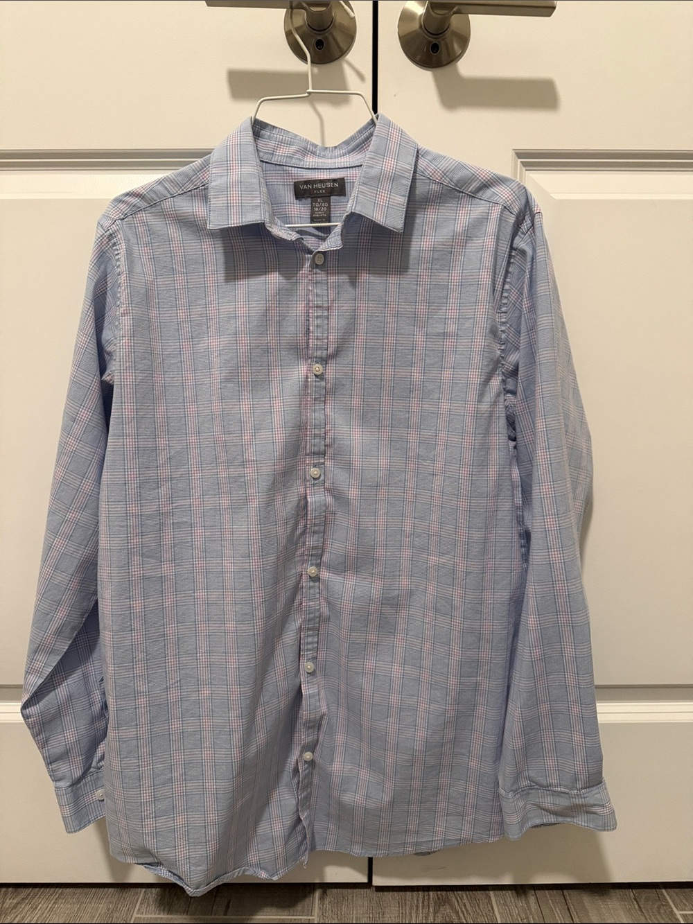 Van Heusen Blue and Pink Plaid Dress Shirt Youth size XL